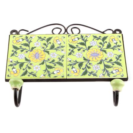 Lime Green Ceramic Floral Tiles Hooks